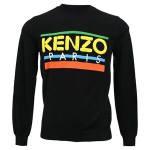 Kenzo Logo Knit Crew Neck Long Sleeve Sweater in Black Cotton